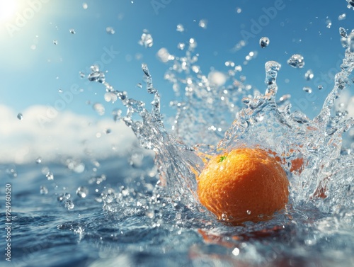 Orange Splash in Blue Water