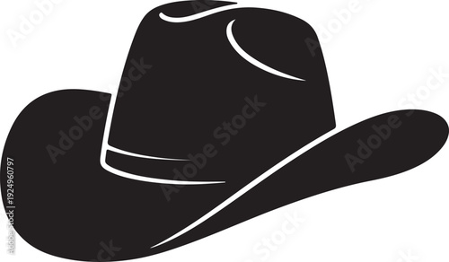 Black cowboy hat silhouette vector, western style hat icon,wild west fashion symbol