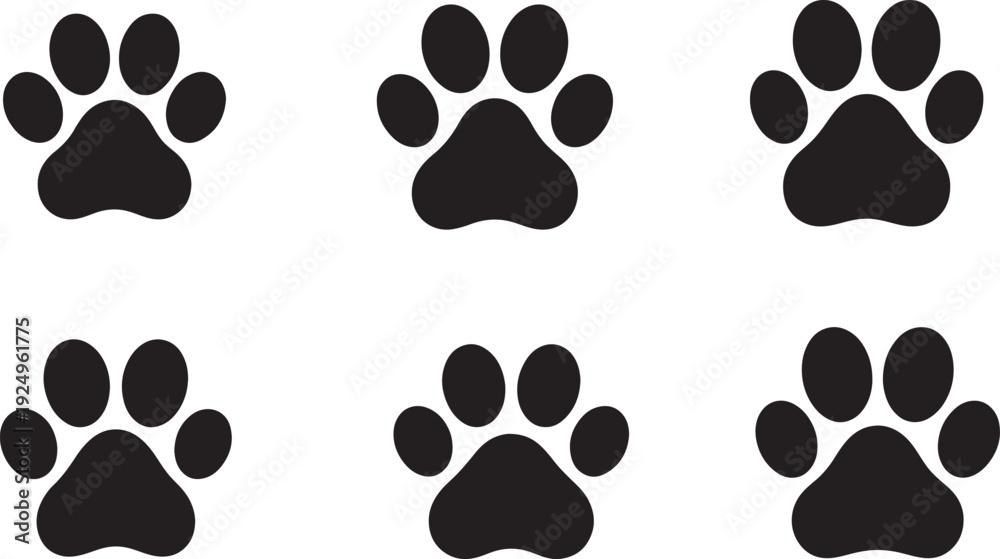 Fototapeta premium Dog Paw Print Black Silhouette Icon,Animal Paw Footprint Symbol Vector Illustration