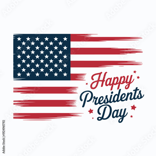 Celebrating presidents day with a stylized american flag design and festive text. isolated on white background, Vector, illustration