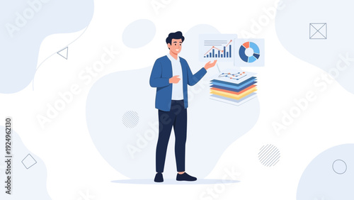 Man Presenting Business Data Charts and Reports
