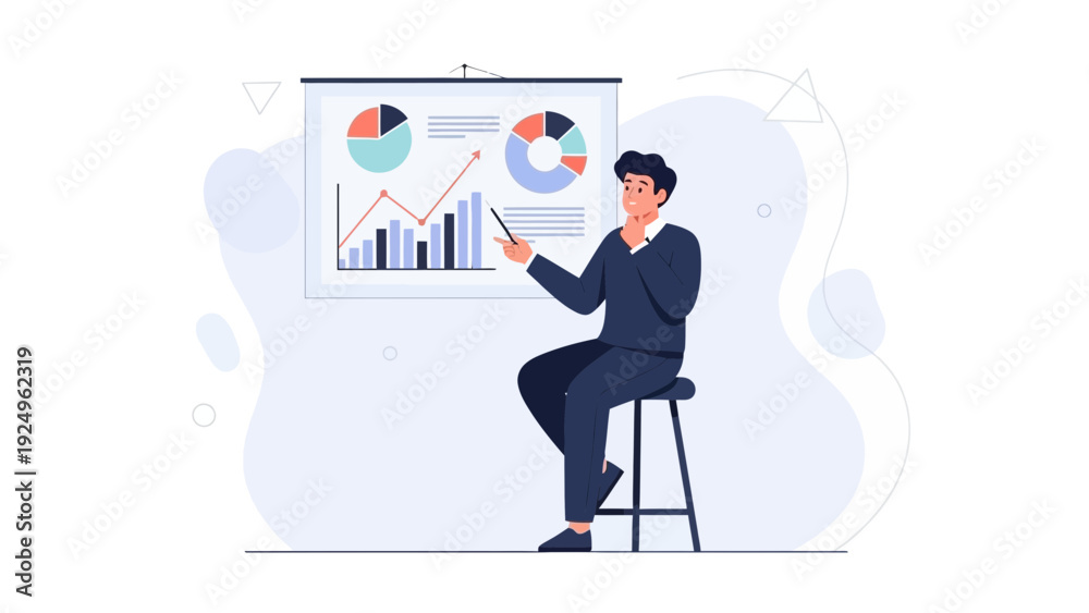 Fototapeta premium Man presenting data charts on a whiteboard for business analysis