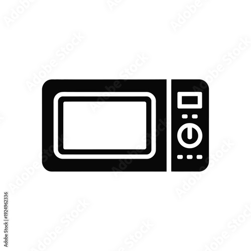 Black and white icon of a microwave oven with digital controls isolated on white background, Vector, illustration