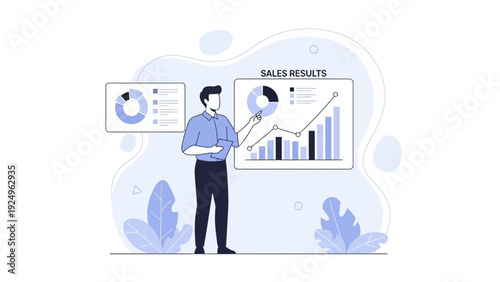 Man presenting sales results chart, business analytics, growth graph illustration