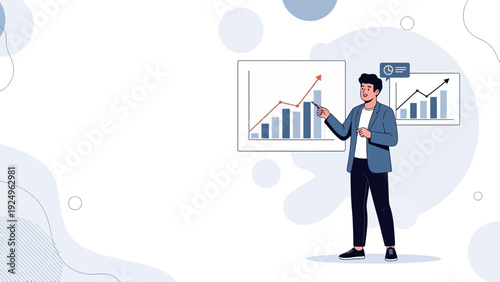 Man presenting upward trending business graph on a whiteboard, strategy meeting