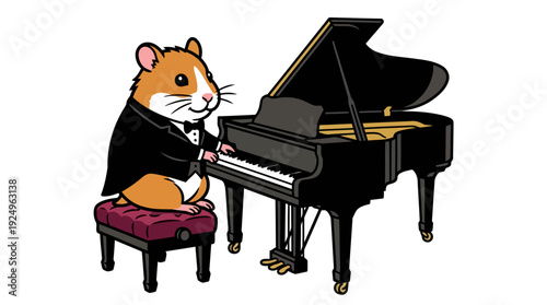 Adorable Hamster Playing Grand Piano with Formal Attire.