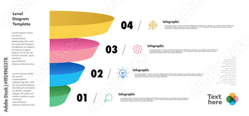 Infographic diagram pyramid template 3d isometric 4 parts; options or level for marketing; workflow layout; timelines; processing; apps; webdesign; presentation; banner