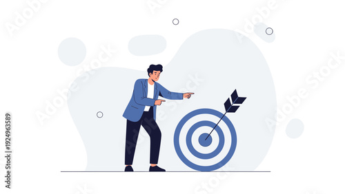 Businessman pointing at target with arrow, achieving business goals and success