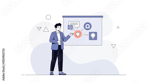 Businessman Presenting Ideas on Whiteboard, Business Meeting, Strategy, Brainstorming