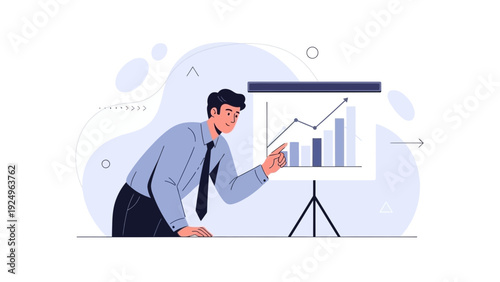 Businessman presenting growth chart on flip chart in office
