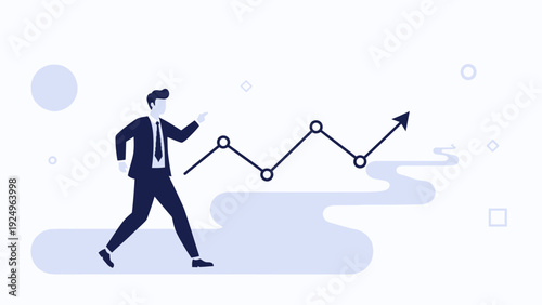 Businessman walking up rising graph line, business growth concept