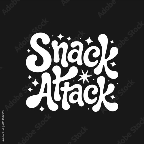 Vibrant and playful snack attack logo with star accents on black background isolated on white background, Vector, illustration