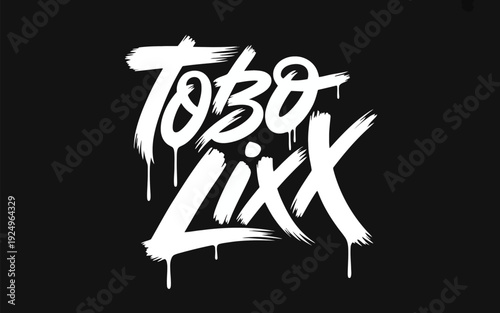Stylish graffiti-style text design of tobo lixx in white on black background isolated on white background, Vector, illustration