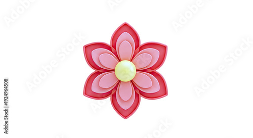 Stylized 3D Flower with Yellow Center on White Background