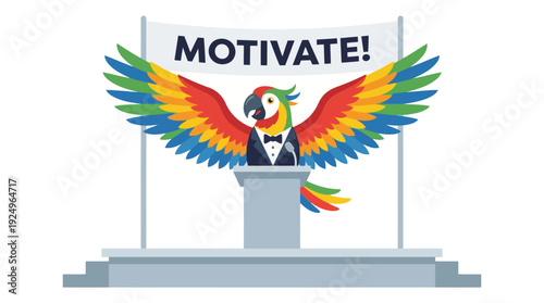 Motivated Parrot Speaker Delivering Inspirational Speech.