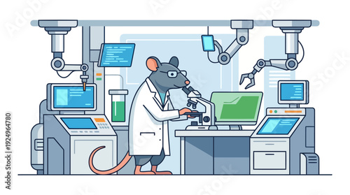Intelligent Laboratory Mouse Scientist Engaged in Scientific Research and Discovery.