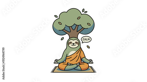 Sloth Meditating under a Tree in a Calm and Peaceful Setting.