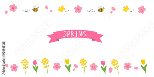 春のバナーイラスト　春の花　背景イラスト　フレーム　春素材