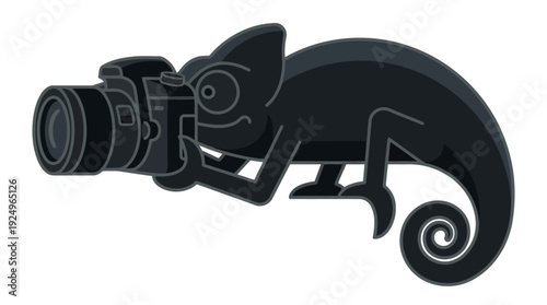 Chameleon Photographer with Camera Capturing Images.