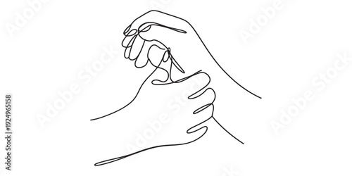 Black and white illustration of a medical procedure involving a needle being used on a wrist area. Vector, illustration