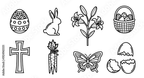 Easter and spring themed line art icons