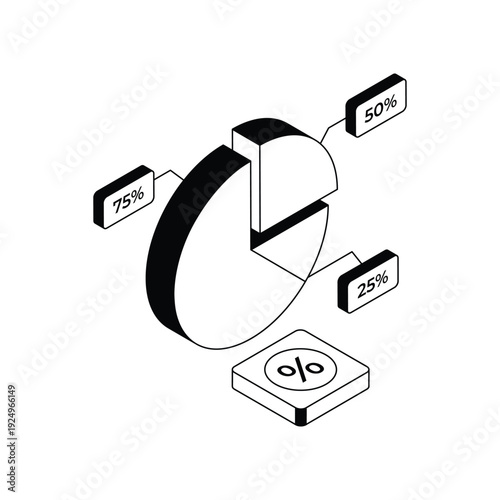Three Dimensional Pie Chart with Percentage Segments.
