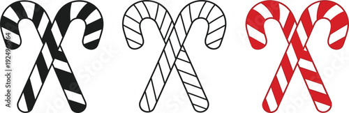 Christmas Candy Canes in Black White and Red Styles untitled vector
