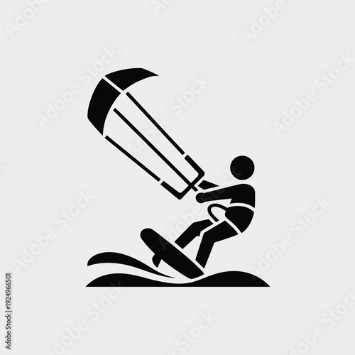 Person windsurfing on calm waters with a sail and board isolated on white background, Vector, illustration