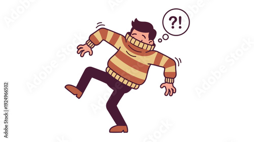 Confused Man Wearing Sweater with Question Mark Bubble.