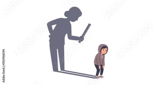 Child and shadow of an adult with a stick, representing discipline or punishment.