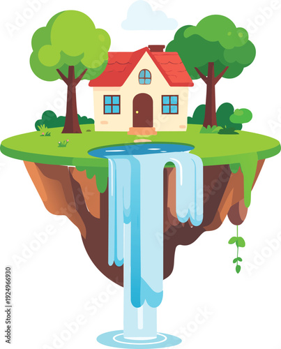 illustration of a house in a garden