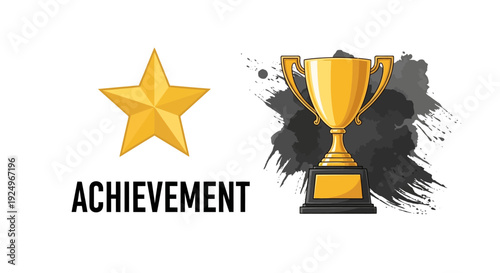 A golden trophy and star symbolizing achievement on a white background with bold illustration style graphics