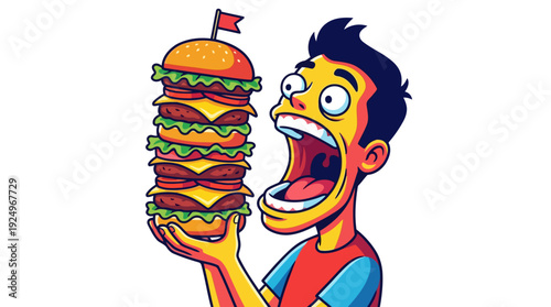 Hungry Man with Giant Burger.