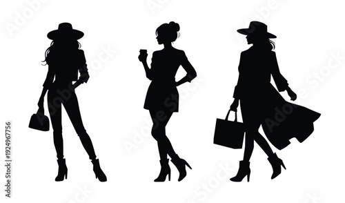fashion girls silhouettes template 