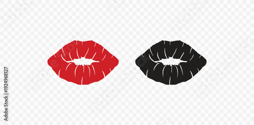 Red kiss Lipstick Mark lips tracing Vector Illustration on white background