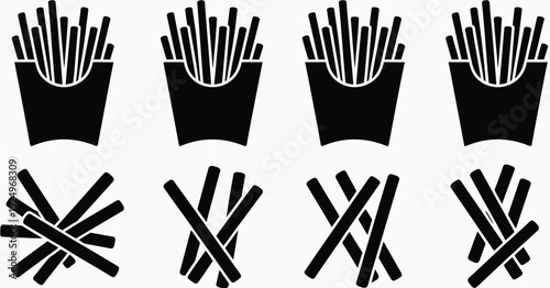 Comparison of french fries and criss-cross cut potato sticks in serving containers isolated on white background, Vector, illustration