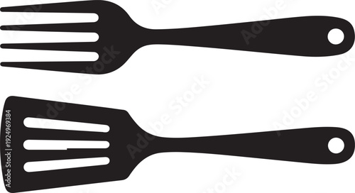 Spatula and fork icon. BBQ and grill tools. Barbecue utensil. Vector illustration.