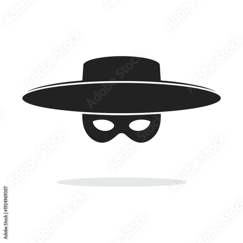 Mysterious figure wearing a wide-brimmed hat and a mask isolated on white background, Vector, illustration