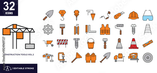 Construction tools vol.2 line color icon set