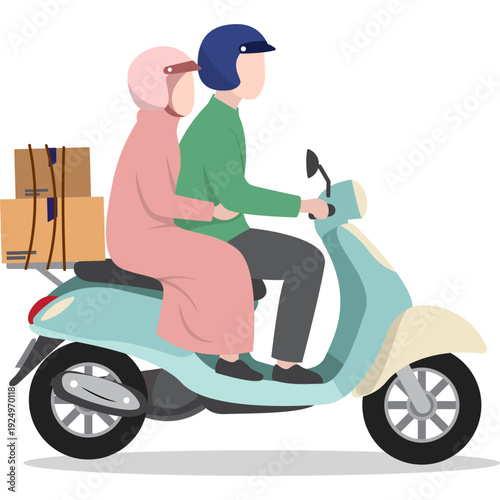 Muslim People Going Back Home by Motorbike