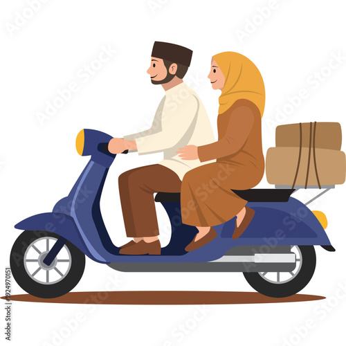 Muslim People Going Back Home by Motorbike