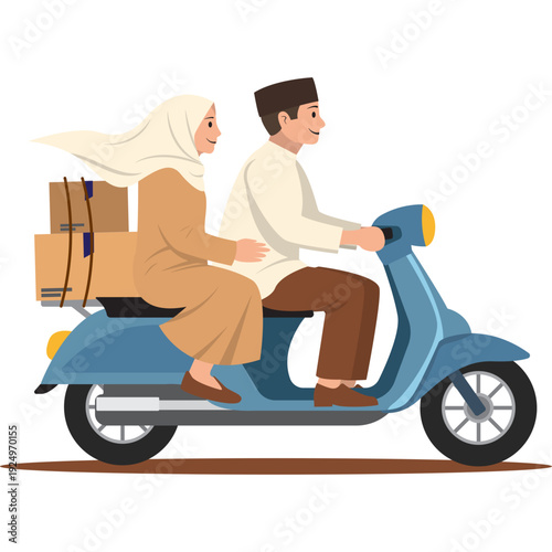 Muslim People Going Back Home by Motorbike