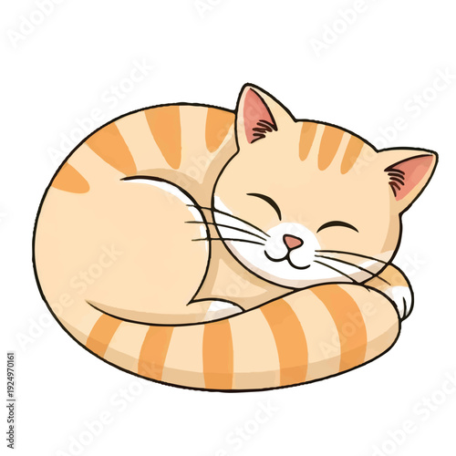 Cute cartoon cat vector illustration sitting with big eyes and fluffy fur