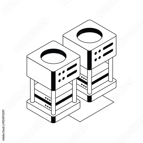 Isometric Line Drawing of Two Stacked Server Racks.