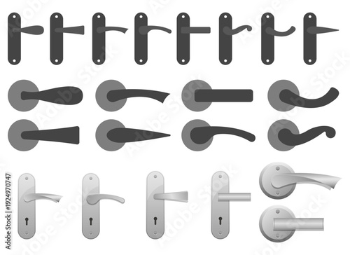 Varied door handle styles: A collection of metal fixtures for home access