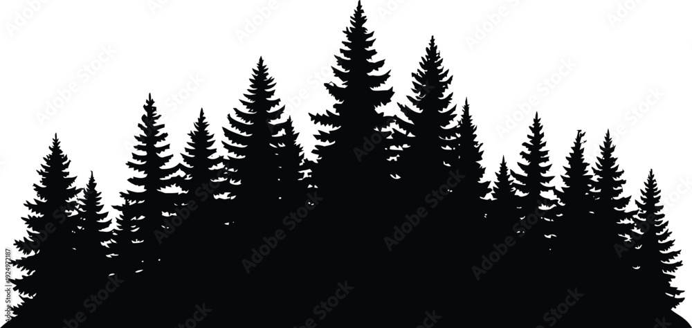 Fototapeta premium Black Silhouette of a Dense Forest Horizon