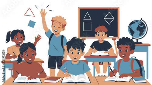 Diverse Students Learning Geometry vector illustration