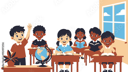 Diverse Students in Classroom vector illustration