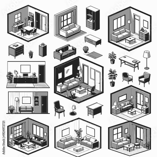 Isometric Interior Design Collection vector illustration