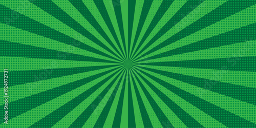 Vector sunburst pattern green halftone design. Vintage paper sunrays illustration. sun beam vector banner design comic burst wallpaper.